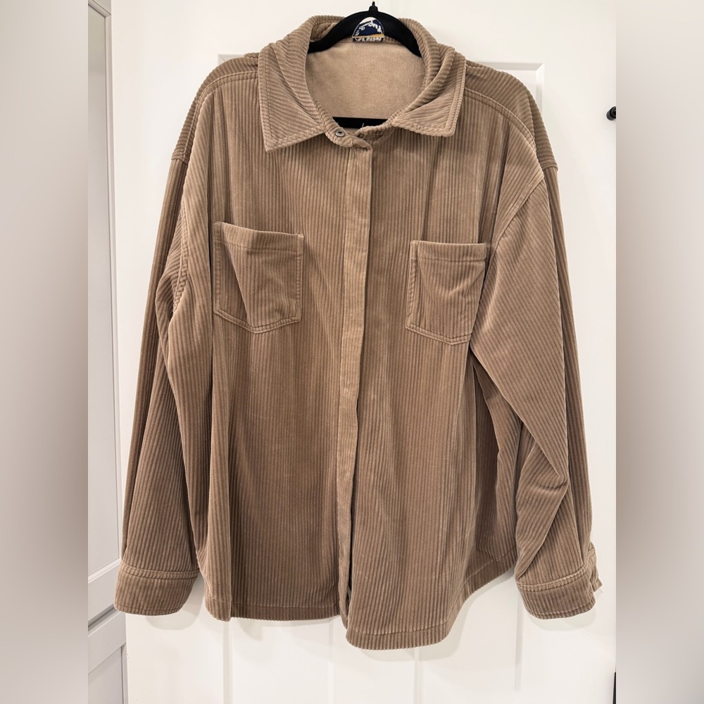 Arula Tan Fleece Button Up Shirt